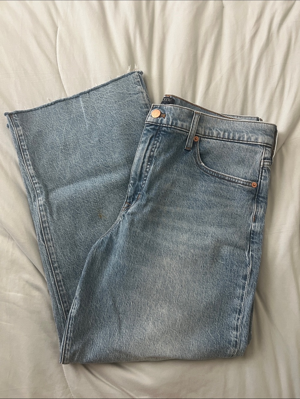 J. Crew Women's Wide Leg Cropped Light Wash Denim Jeans